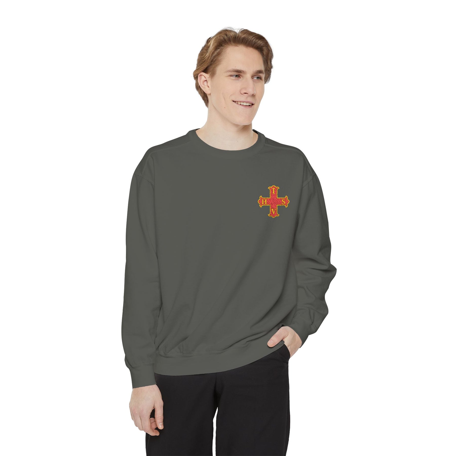 Red Cross of Constantine Sweatshirt - Embroidered Red Cross Insignia - Bricks Masons