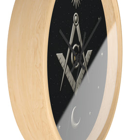 Master Mason Blue Lodge Clock - S&C on Wooden Frame with Plexiglass Cover - Bricks Masons