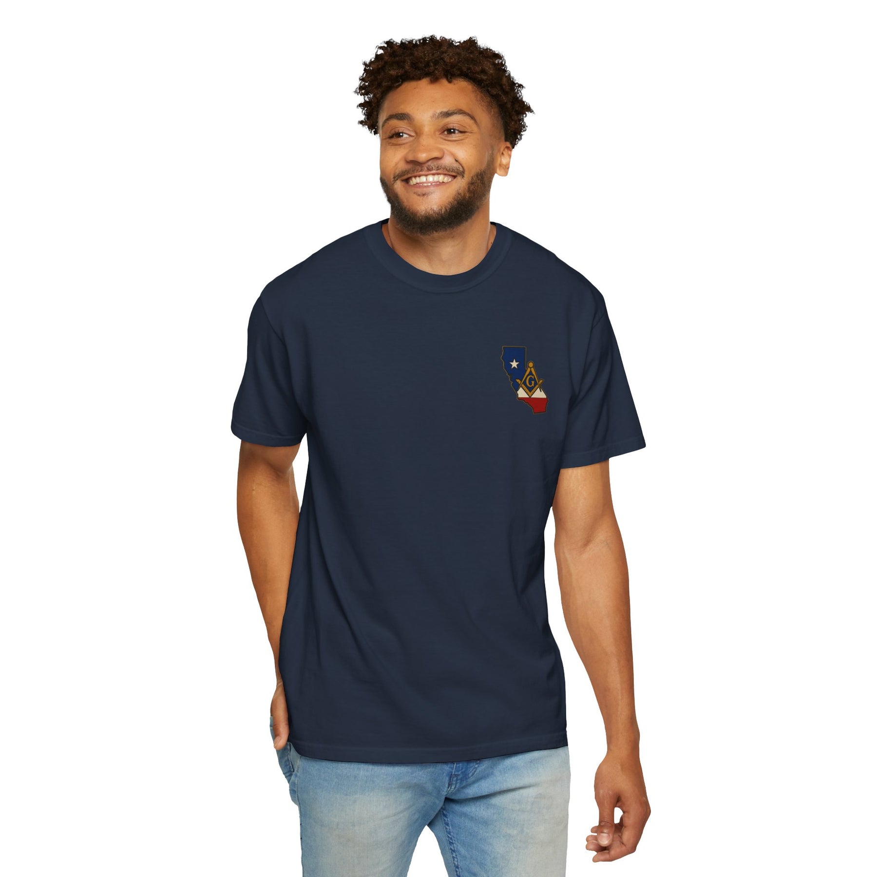 Master Mason Blue Lodge T-Shirt - Garment-Dyed California Mason - Bricks Masons
