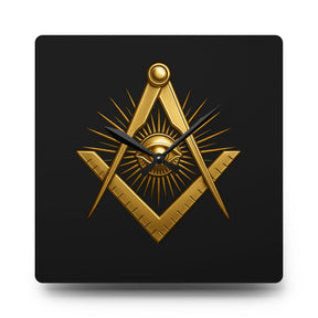 Master Mason Blue Lodge Clock - All Seeing Eye Within Square & Compass - Bricks Masons