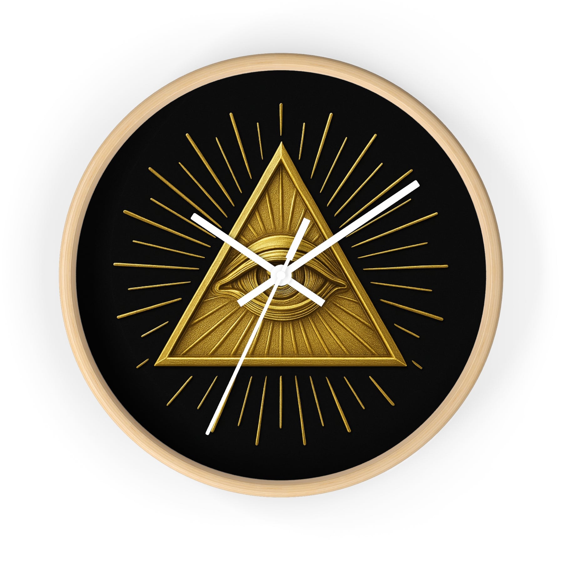 Eye of Providence Clock - Sacred Triangle Eye Emblem on Wooden Frame - Bricks Masons