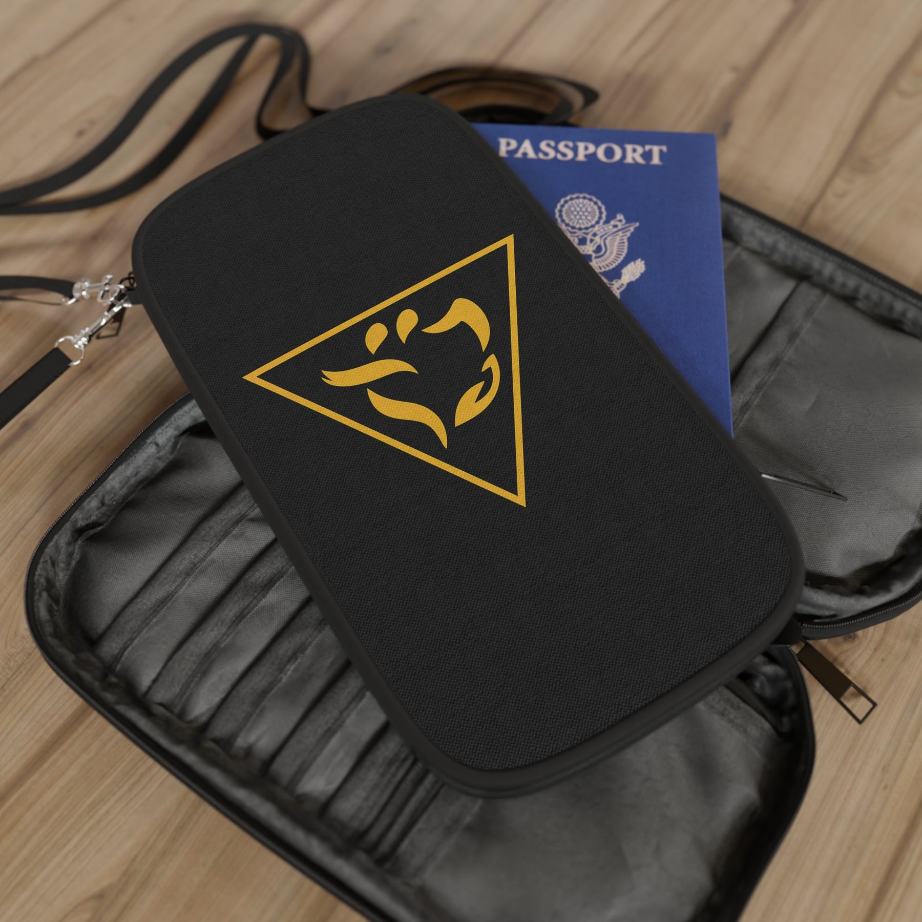 Grand Tiler of Solomon Passport Wallet - Gold & Black With Shoulder & Wrist Strap - Bricks Masons