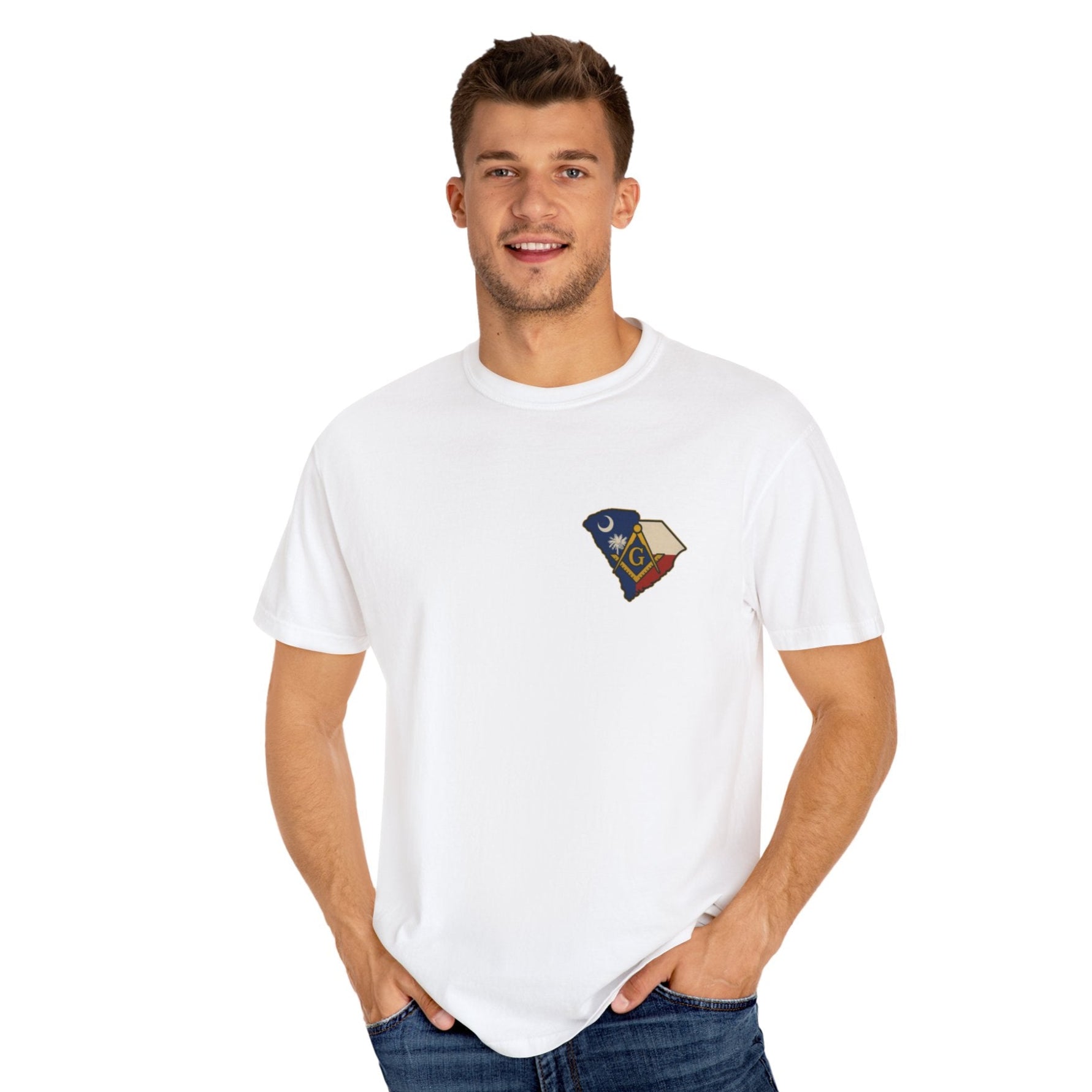 Master Mason Blue Lodge T-Shirt - Garment-Dyed South Carolina Mason - Bricks Masons