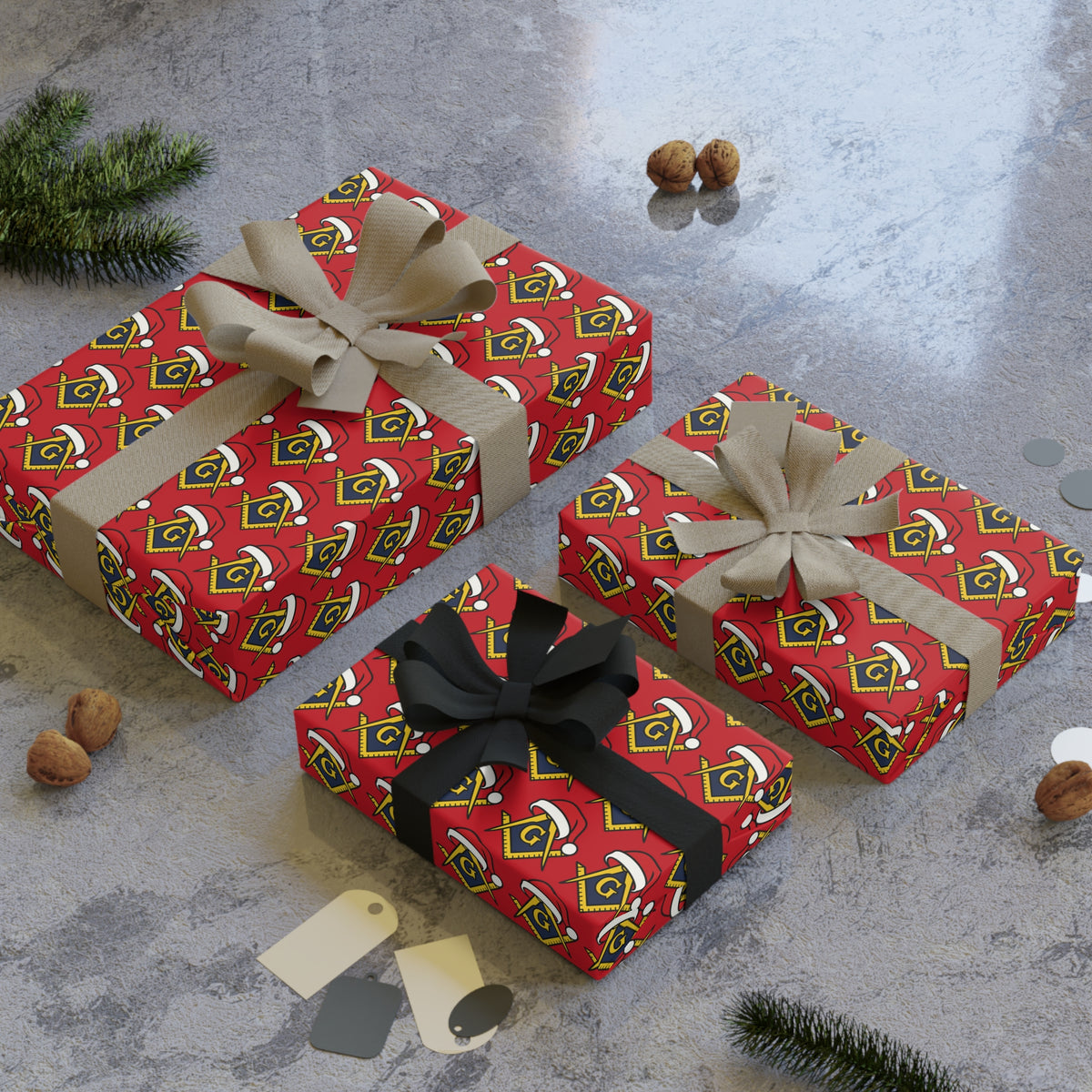 Master Mason Blue Lodge Wrapping Paper - Square & Compass G Christmas Wrap - Bricks Masons