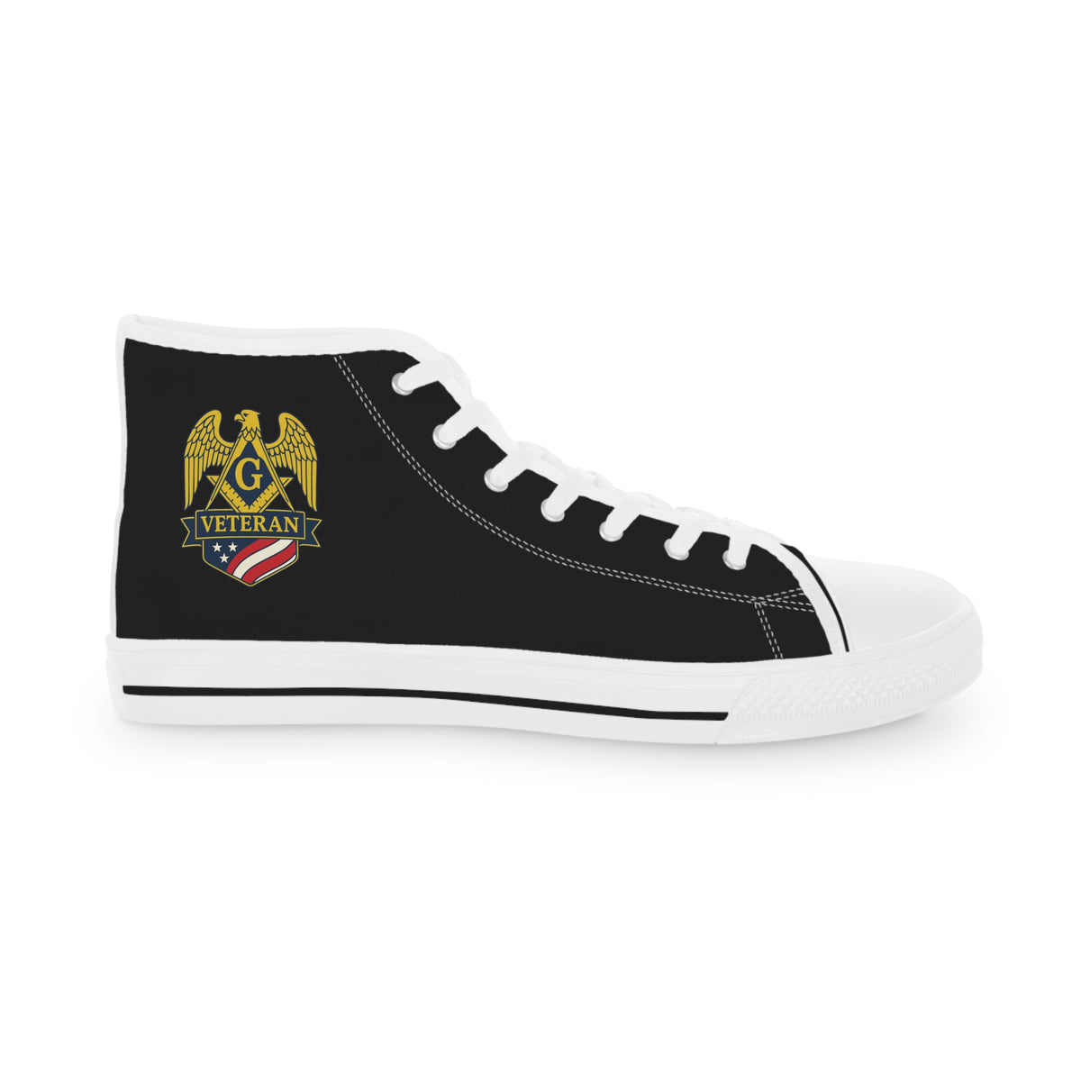 Master Mason Blue Lodge Sneaker - High Top Black & White Sole Black Canvas Veteran Mason - Bricks Masons