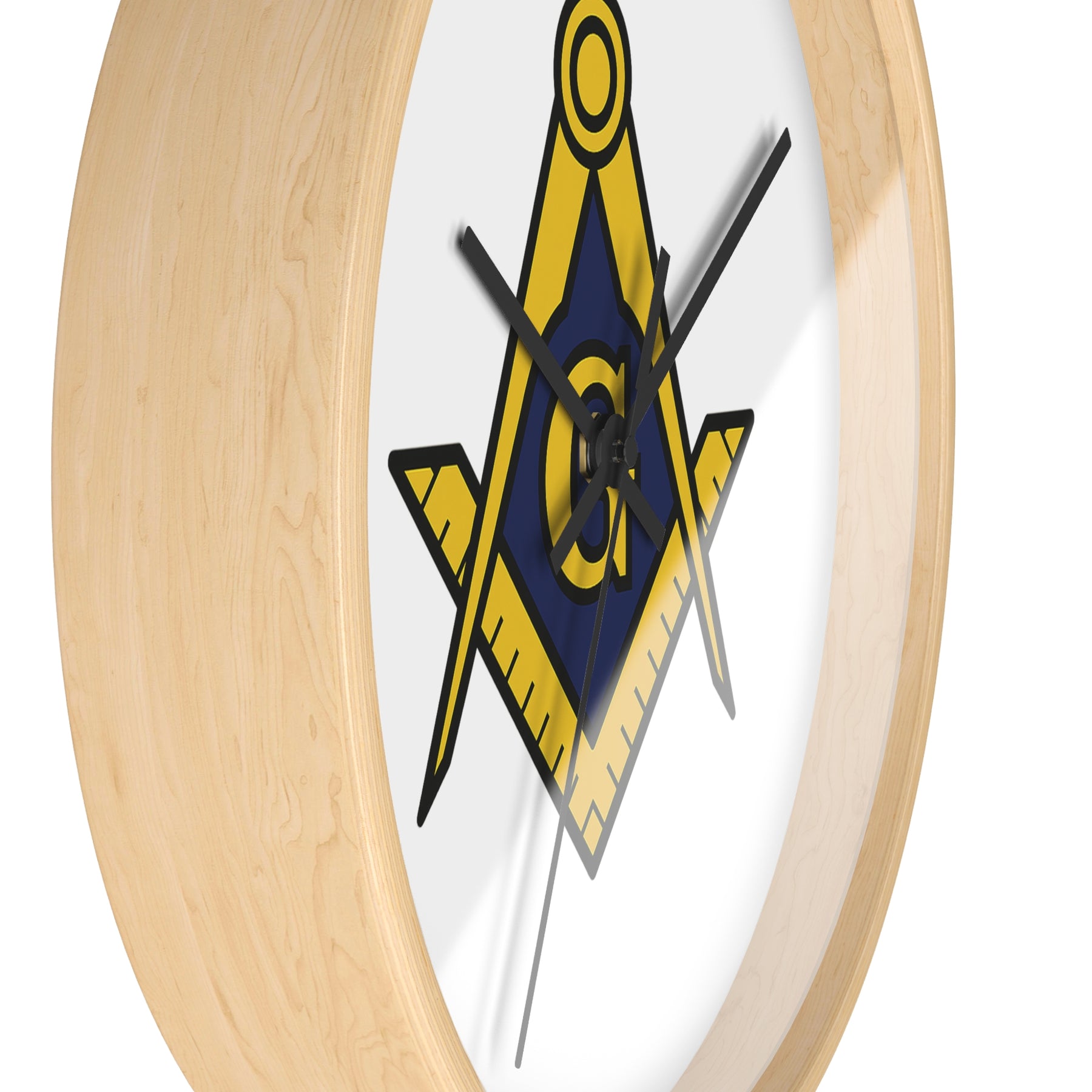 Master Mason Blue Lodge Clock - Wood Frame with Golden Square & Compass G - Bricks Masons
