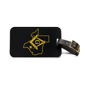 Master Mason Blue Lodge Luggage Tag - Black Texas Mason With Black Leather Strap - Bricks Masons