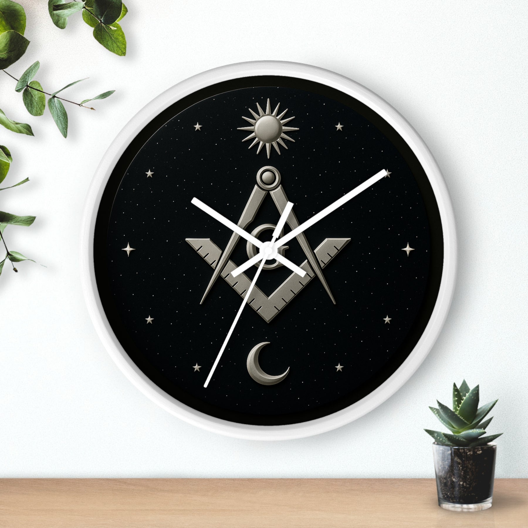Master Mason Blue Lodge Clock - S&C on Wooden Frame with Plexiglass Cover - Bricks Masons