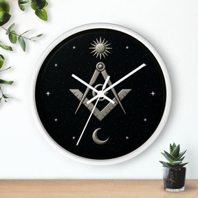 Master Mason Blue Lodge Clock - S&C on Wooden Frame with Plexiglass Cover - Bricks Masons