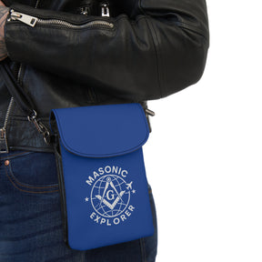 Master Mason Blue Lodge Cell Phone Wallet - Masonic Explorer Blue Microfiber Leather - Bricks Masons