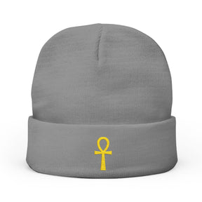 Ancient Egypt Beanie - Knit Embroidery Ankh - Bricks Masons