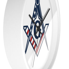 Master Mason Blue Lodge Clock - Square & Compass G with American Flag Design - Bricks Masons