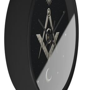 Master Mason Blue Lodge Clock - S&C on Wooden Frame with Plexiglass Cover - Bricks Masons