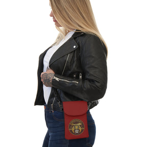 Shriners Cell Phone Wallet - Maroon Microfiber Leather Hands-Free Wallet - Bricks Masons