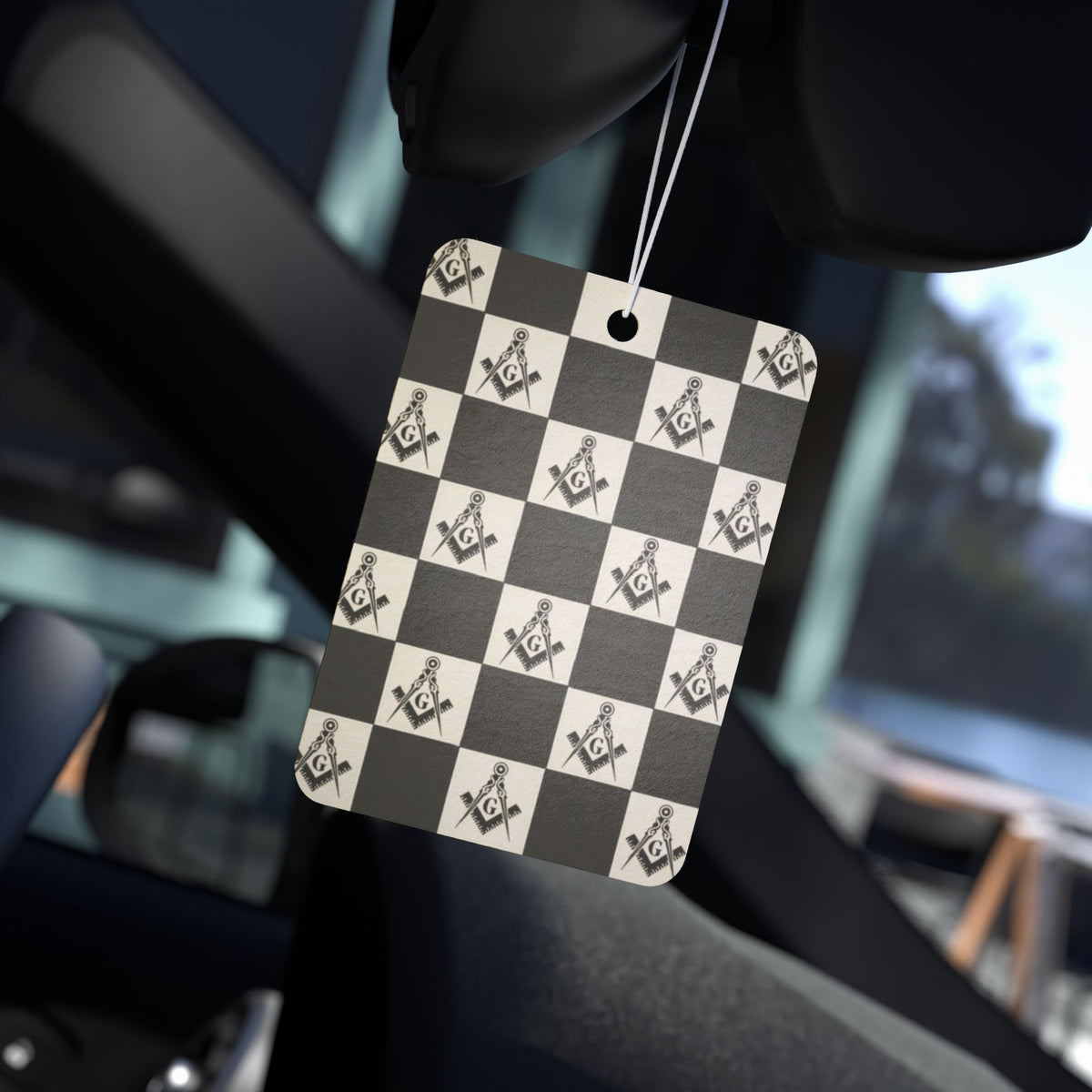 Master Mason Blue Lodge Car Air Freshener - Checkered Square & Compass G Print - Bricks Masons
