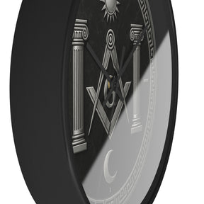 Master Mason Blue Lodge Clock - S&C with Pillars Sun & Moon on Wooden Frame - Bricks Masons