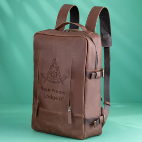 Past Master Blue Lodge California Regulation Backpack - Genuine Brown Leather - Bricks Masons