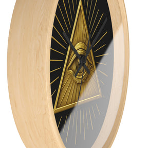 Eye of Providence Clock - Sacred Triangle Eye Emblem on Wooden Frame - Bricks Masons