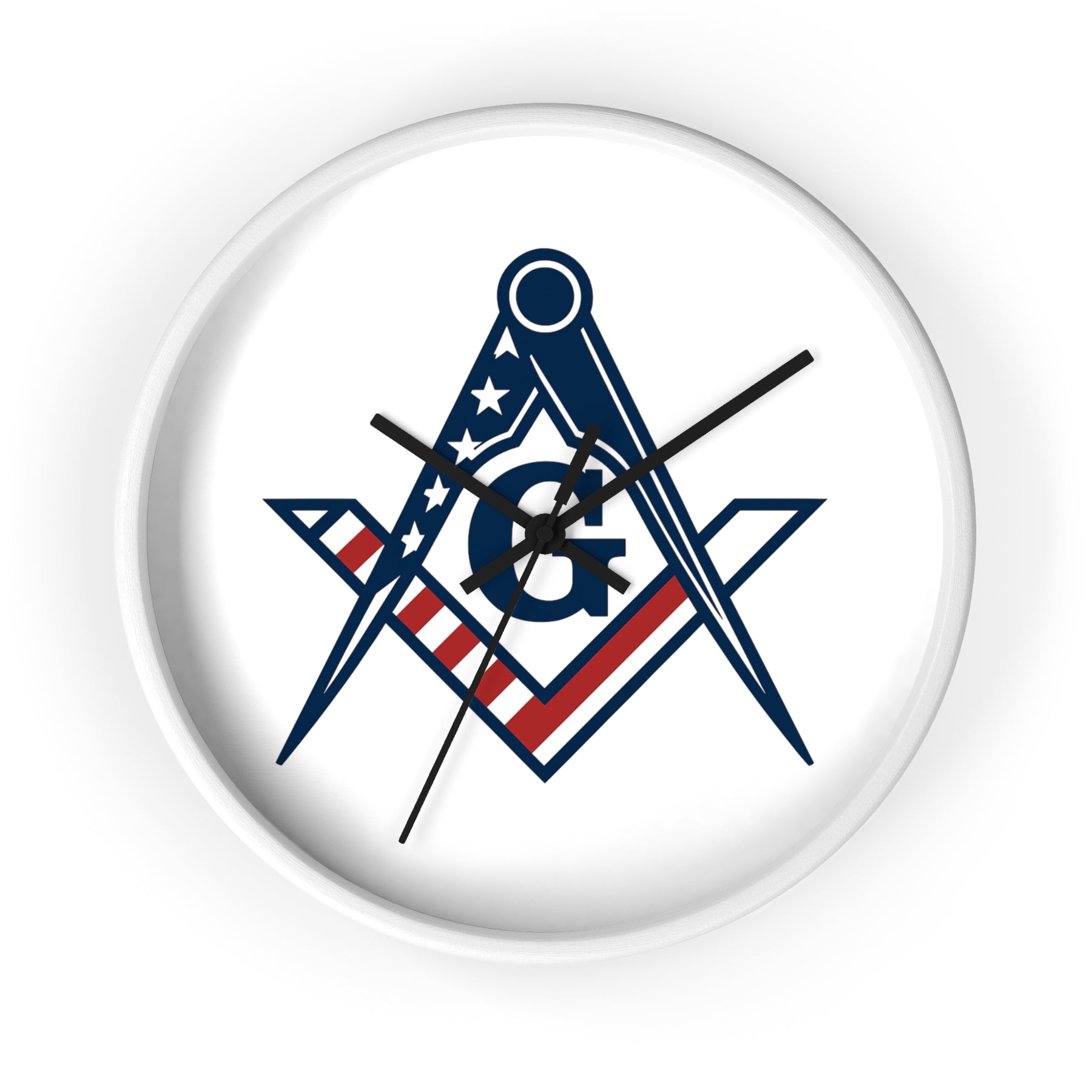 Master Mason Blue Lodge Clock - Square & Compass G with American Flag Design - Bricks Masons