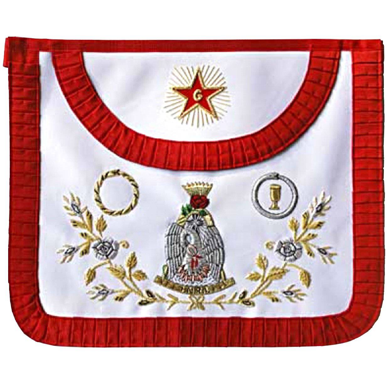 18th Degree Scottish Rite Apron - Red Pleated Edges - Bricks Masons
