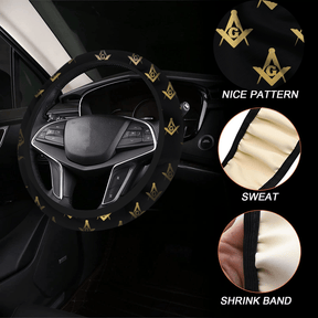 Master Mason Blue Lodge Steering Wheel Cover - White & Gold