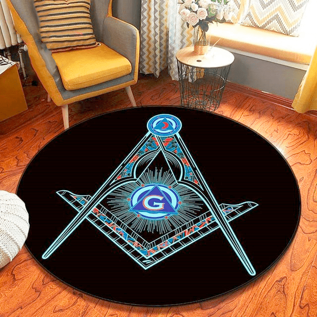 Master Mason Blue Lodge Rug - Square and Compass G Round