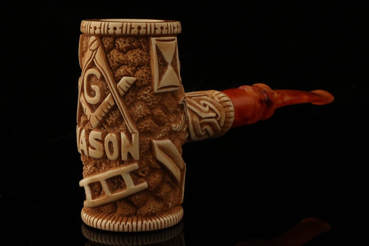 Master Mason Blue Lodge Meerschaum Pipe - Handcrafted Mason Gavel Shape - Bricks Masons