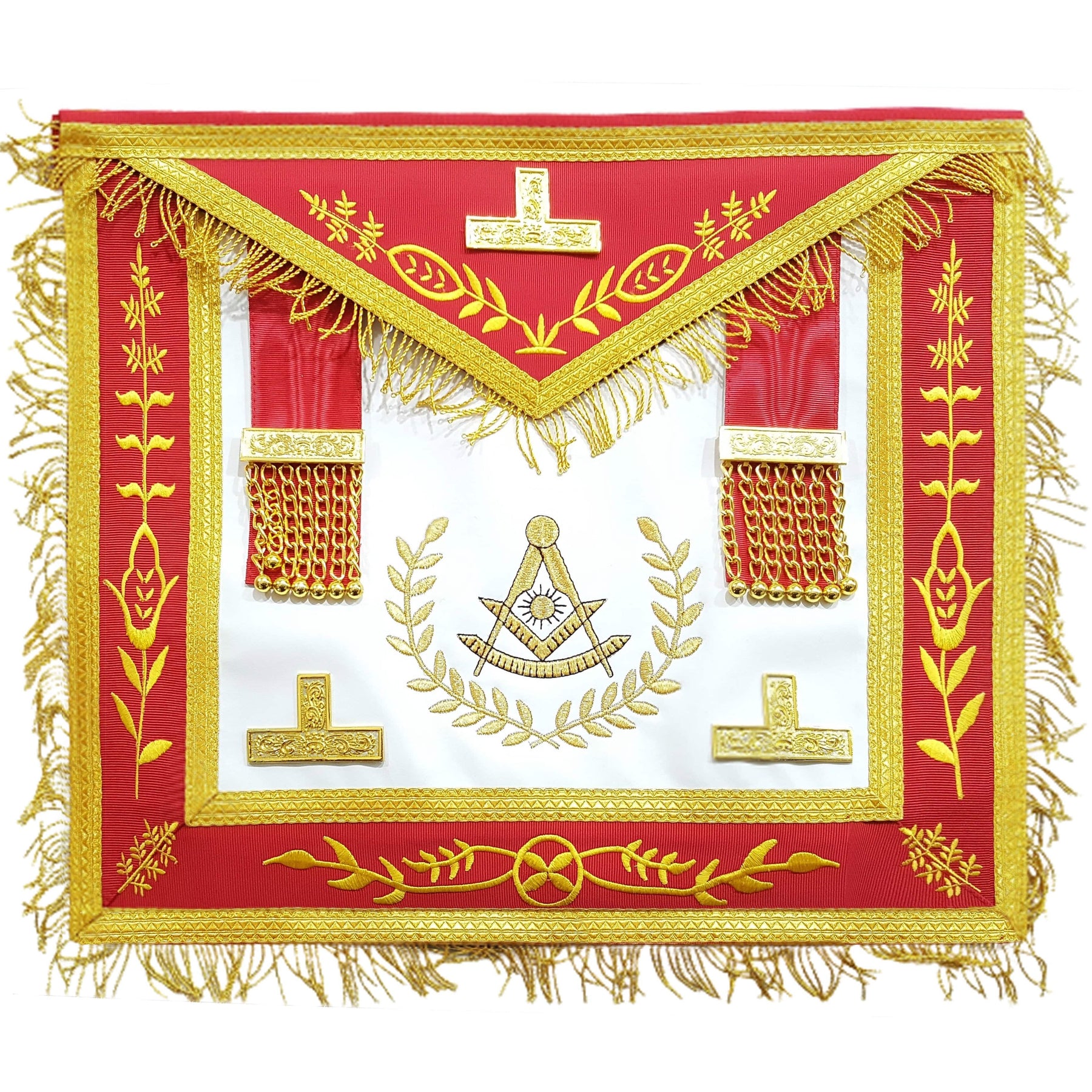 Past Master Blue Lodge Apron - Red Gold Machine Embroidery