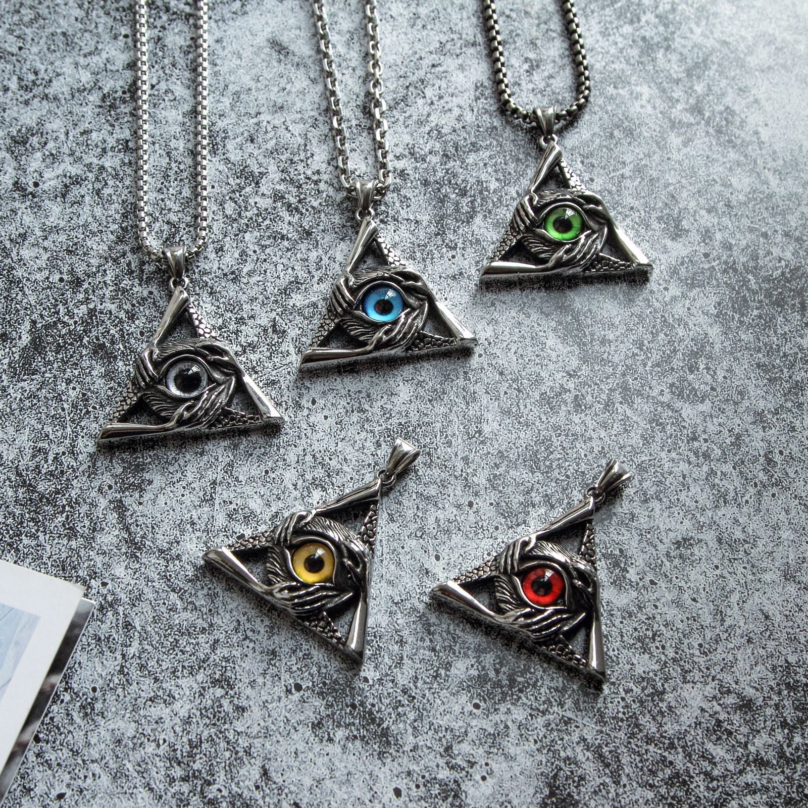 Eye Of Providence Necklace - Silver Stainless Steel Red All Seeing Eye Pendant - Bricks Masons