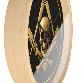 Widows Sons Clock - Square & Compass with Skull Emblem on Wooden Frame - Bricks Masons
