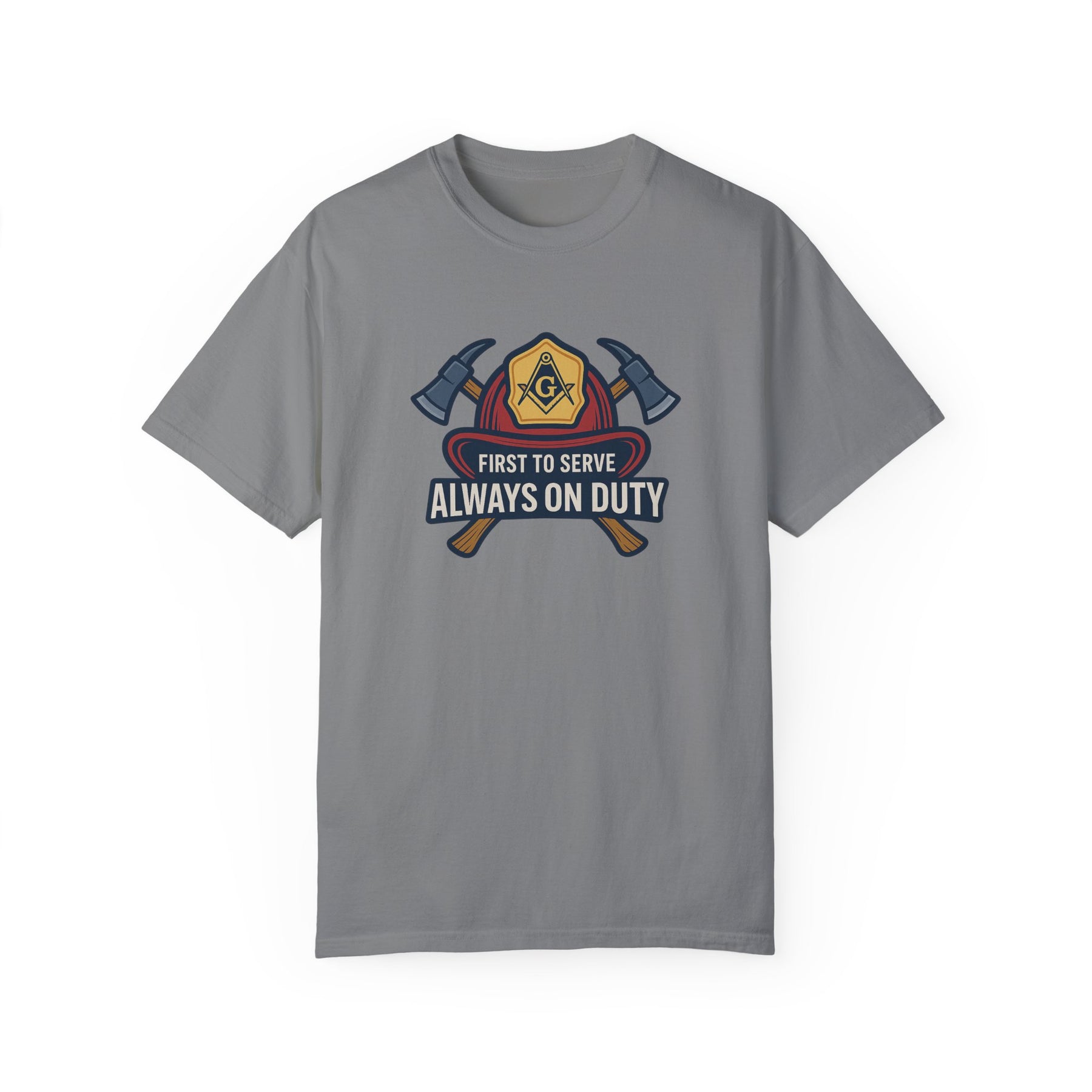 Master Mason Blue Lodge T-Shirt - Garment-Dyed Firefighter Tee - Bricks Masons