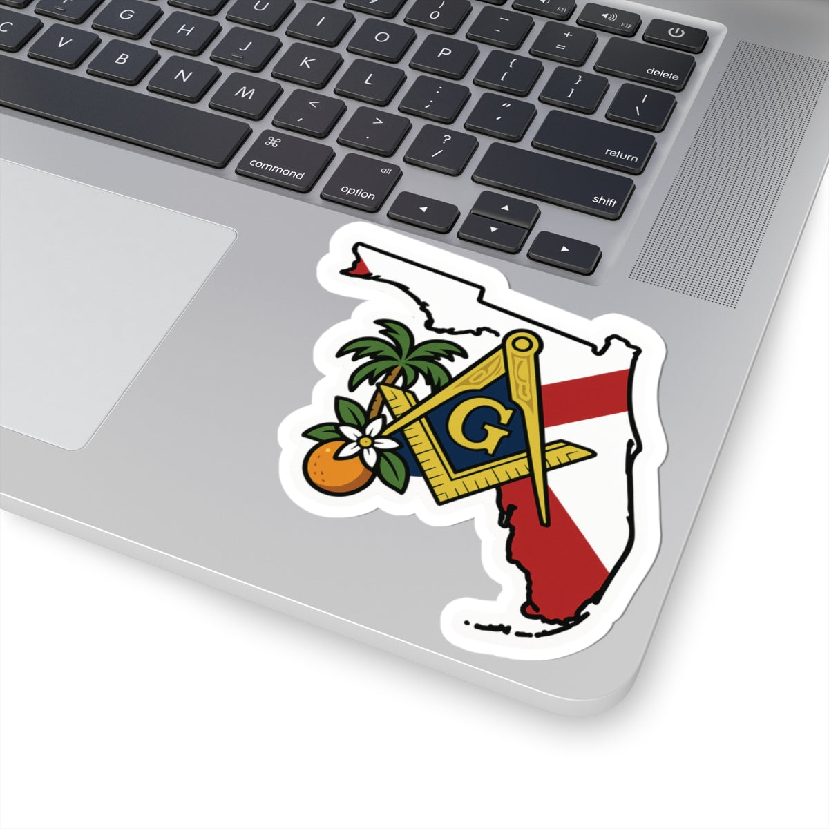 Master Mason Blue Lodge Sticker Decal - Kiss-Cut Florida With Orange Blossom - Bricks Masons