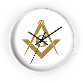 Master Mason Blue Lodge Clock - Golden Square & Compass G on White Dial - Bricks Masons