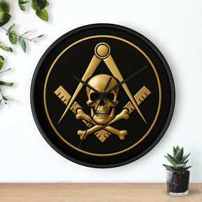 Widows Sons Clock - Square & Compass with Skull Emblem on Wooden Frame - Bricks Masons