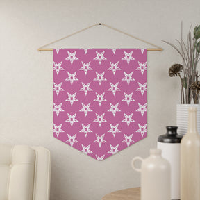 OES Pennant - Order of the Eastern Star Pattern on Polyester Twill With Wooden Dowel - Bricks Masons