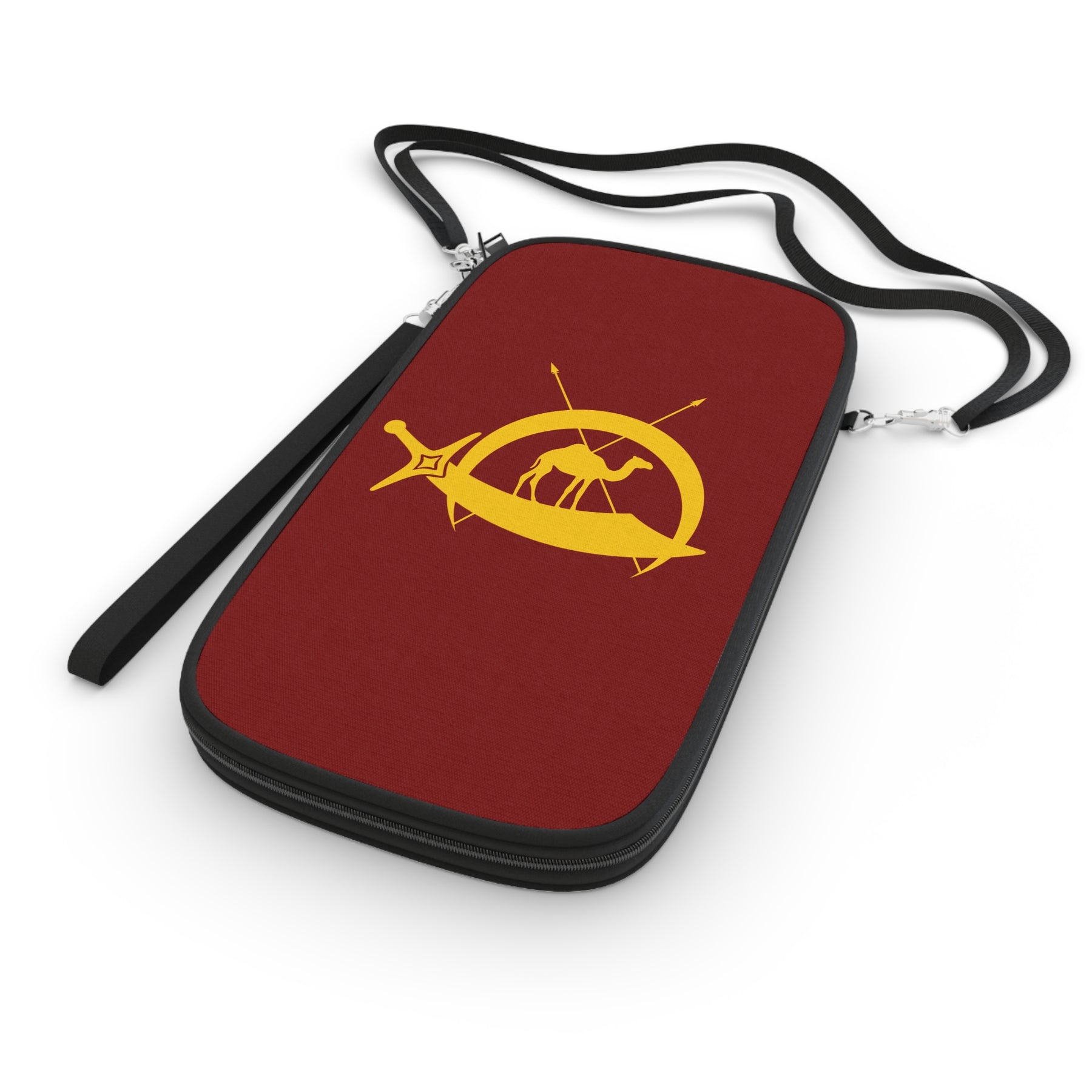 DOKO Passport Wallet - Maroon & Yellow With Shoulder & Wrist Strap - Bricks Masons