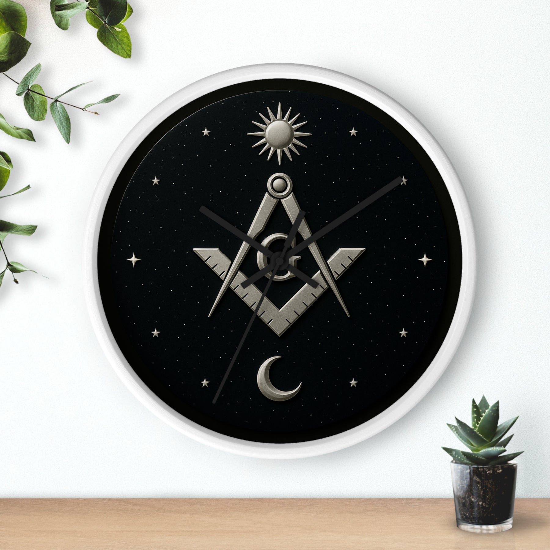 Master Mason Blue Lodge Clock - S&C on Wooden Frame with Plexiglass Cover - Bricks Masons