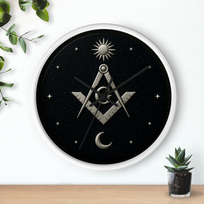 Master Mason Blue Lodge Clock - S&C on Wooden Frame with Plexiglass Cover - Bricks Masons