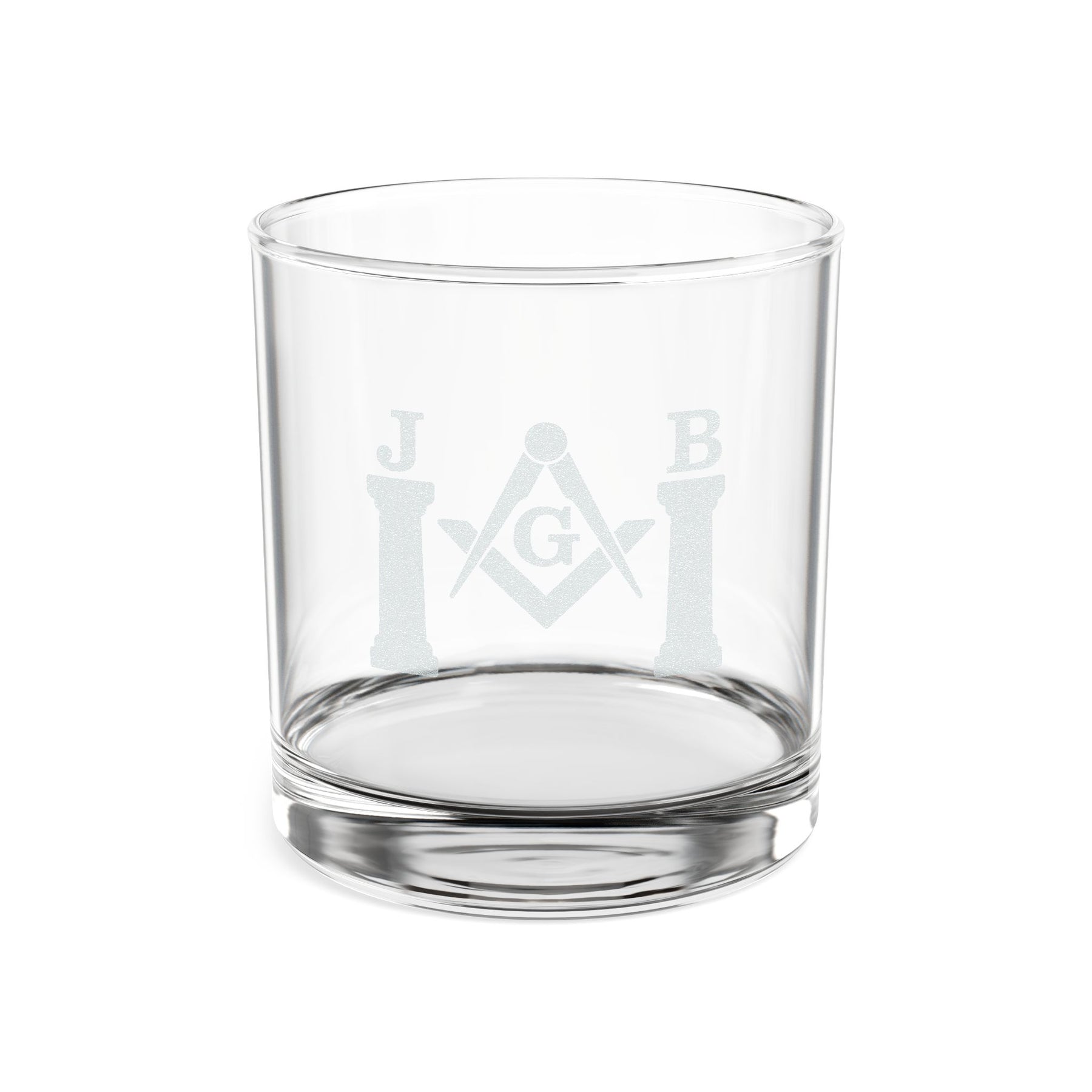 Vaso de whisky de la Logia Azul de Maestro Masón - Escuadra y compás con dos pilares J&amp;B