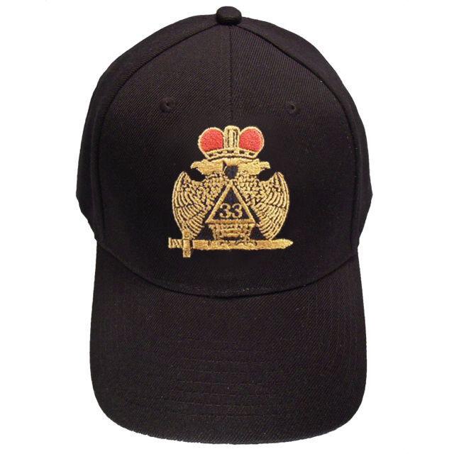 33rd Degree Scottish Rite Baseball Cap - Wings Down Black Cotton - Bricks Masons