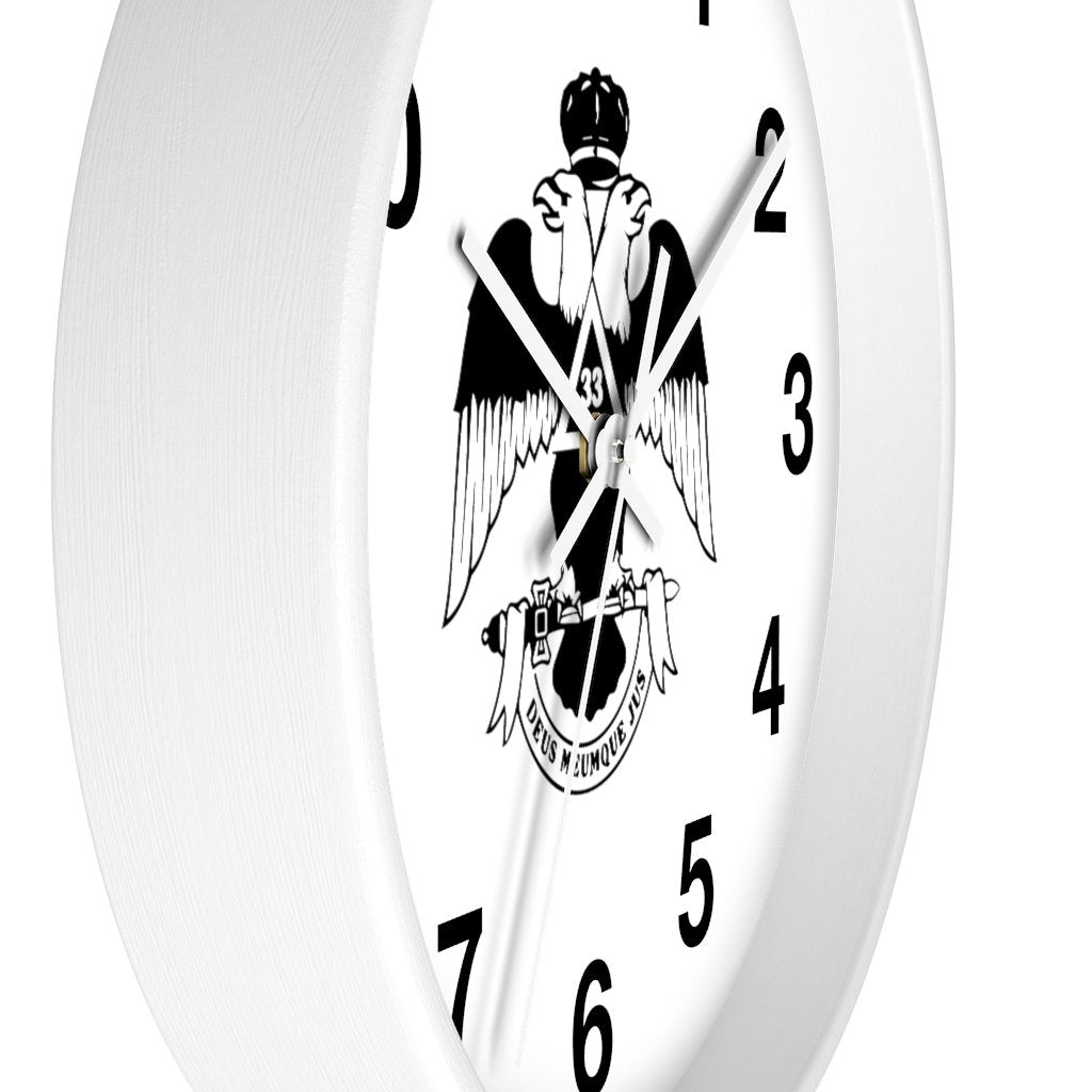 33rd Degree Scottish Rite Clock - Wings Down Wooden Frame - Bricks Masons