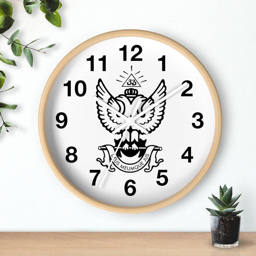 33rd Degree Scottish Rite Clock - Wings Up Wooden Frame - Bricks Masons