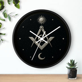 Master Mason Blue Lodge Clock - S&C on Wooden Frame with Plexiglass Cover - Bricks Masons