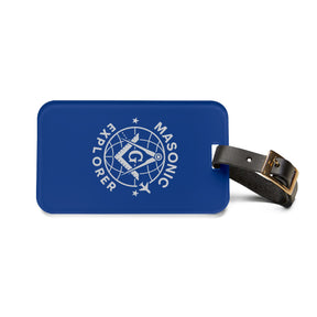 Master Mason Blue Lodge Luggage Tag -  Blue Masonic Explorer With Leather Strap - Bricks Masons