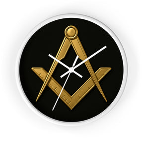 Master Mason Blue Lodge Clock - Classic Square & Compass on Wood Frame - Bricks Masons