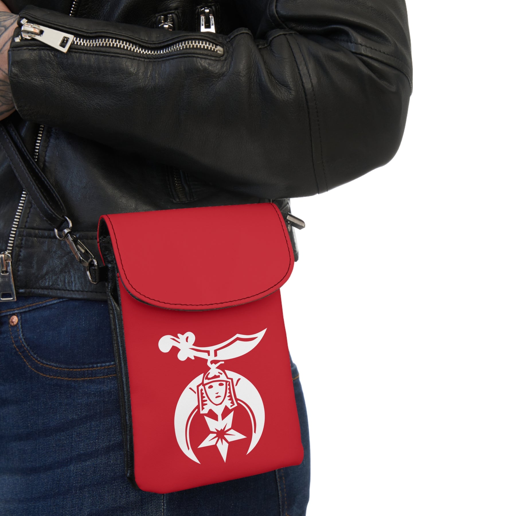 Shriners Cell Phone Wallet - Red Microfiber Leather With Adjustable Strap - Bricks Masons