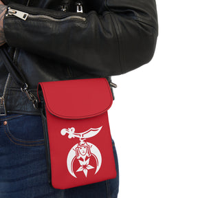 Shriners Cell Phone Wallet - Red Microfiber Leather With Adjustable Strap - Bricks Masons