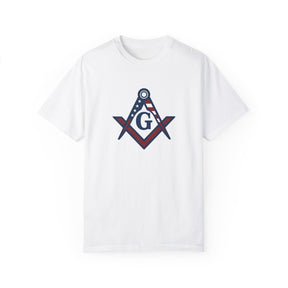 Master Mason Blue Lodge T-Shirt - Garment-Dyed USA Flag Mason - Bricks Masons