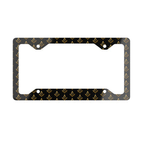 Master Mason Blue Lodge License Plate Frame - Gold Square & Compass with G Pattern - Bricks Masons