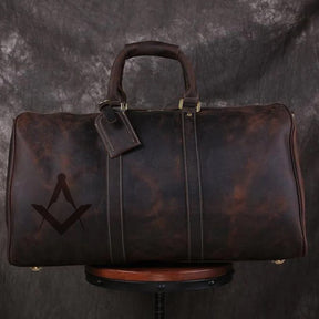 Master Mason Blue Lodge Travel Bag - Handmade Genuine Leather - Bricks Masons